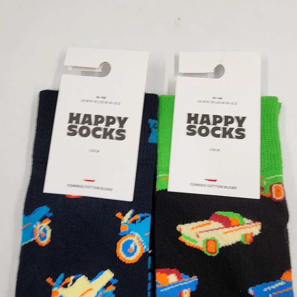 Happy Socks Motorbike/Cars Crew Sock Unisex M 8-12/W 10-12.5 Black Multi -2pairs - Picture 3 of 11